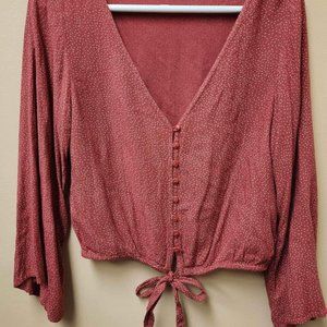 American Eagle Tie Front Button Down Crop Wide Sleeve Top Women's Size XS